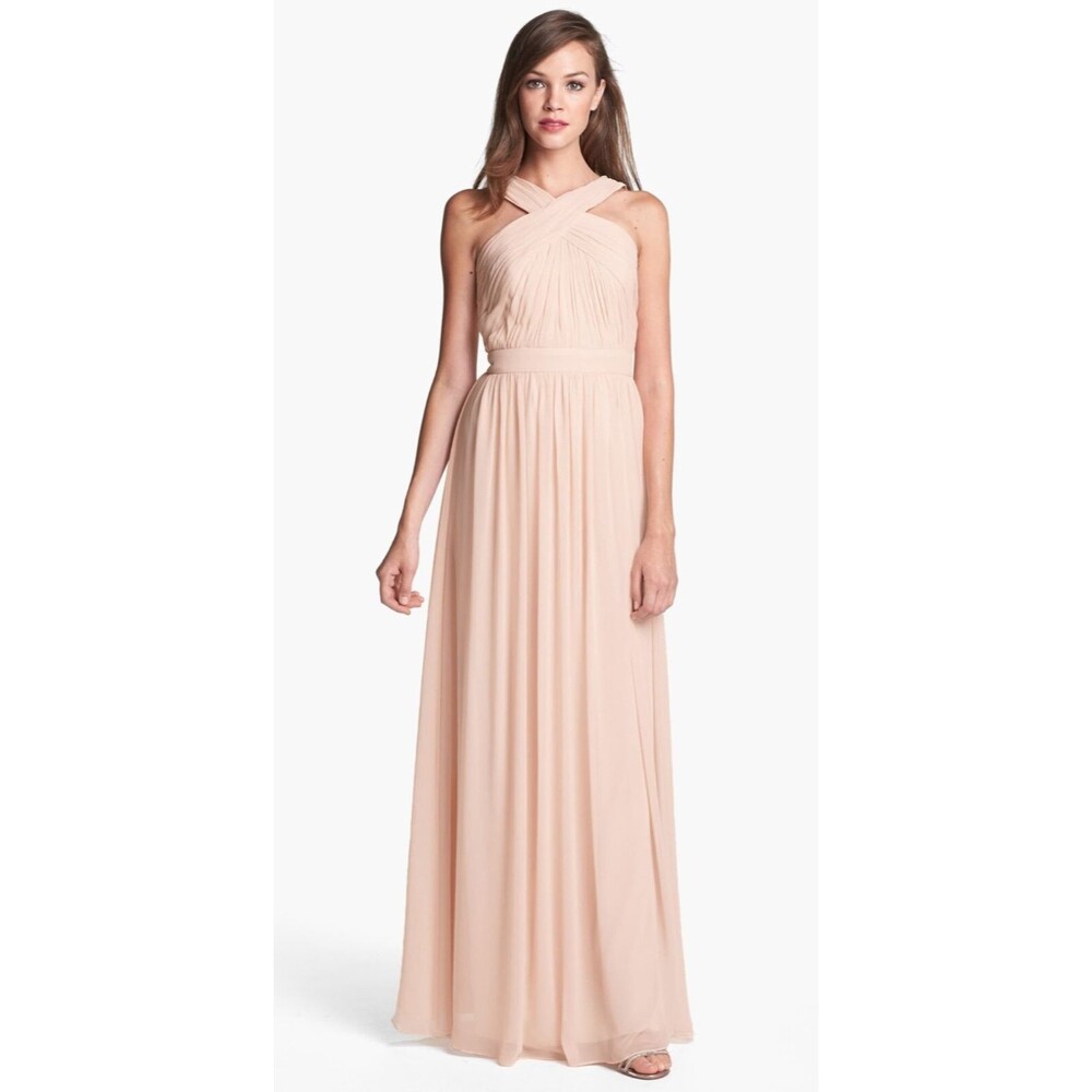 Monique Lhuillier Blush Pink Chiffon Crisscross Bridesmaids Dress Women's Size 4